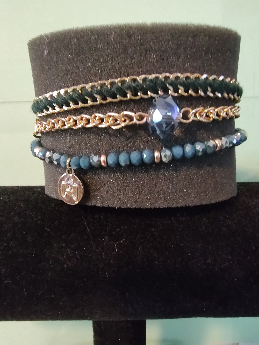 Coco + Carmen Blue Bead and Gold Chain Layered Bracelet
